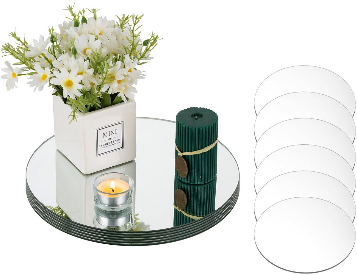 MTTProducts - Kaarsenhouders - Decoratief - 25cm Rond Spiegeltje - Set van 12 - Theelichthouders - Perfect voor Bruiloften - Elegant