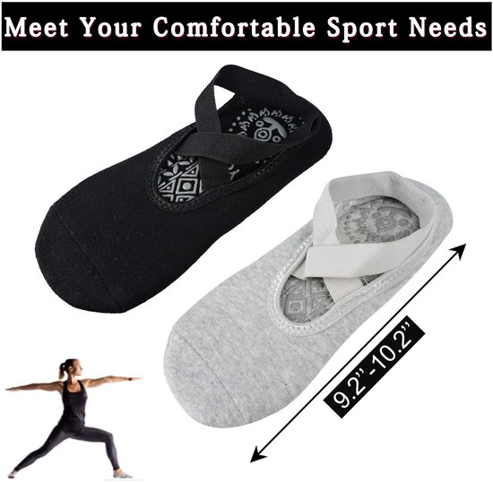 NTHProducts - Yoga sokken - Antislip sport sokken - Comfortabel en ademend - Zwart+grijs - Ideaal voor yoga en pilates - 2 paar voor dames en meisjes van Nthproducts — afbeelding 5