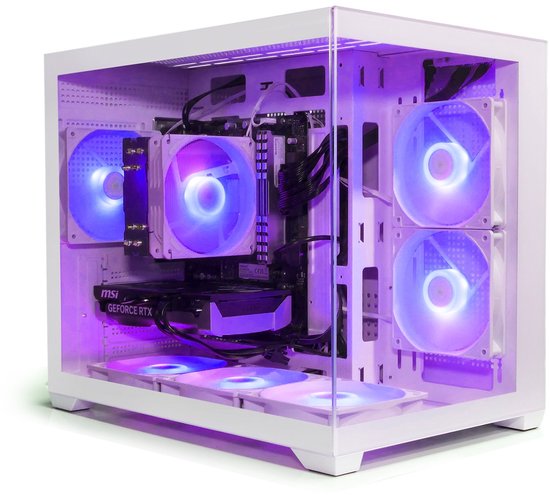 AMD Ryzen 5 5600X Basic Allround Game PC Wit - Aquarium Gaming Case met aRGb Towercooler (+25% CPU Performance) - RTX 5060 8GB - 16GB RAM - 500GB SSD - WiFi - Aura GC10M WHITE