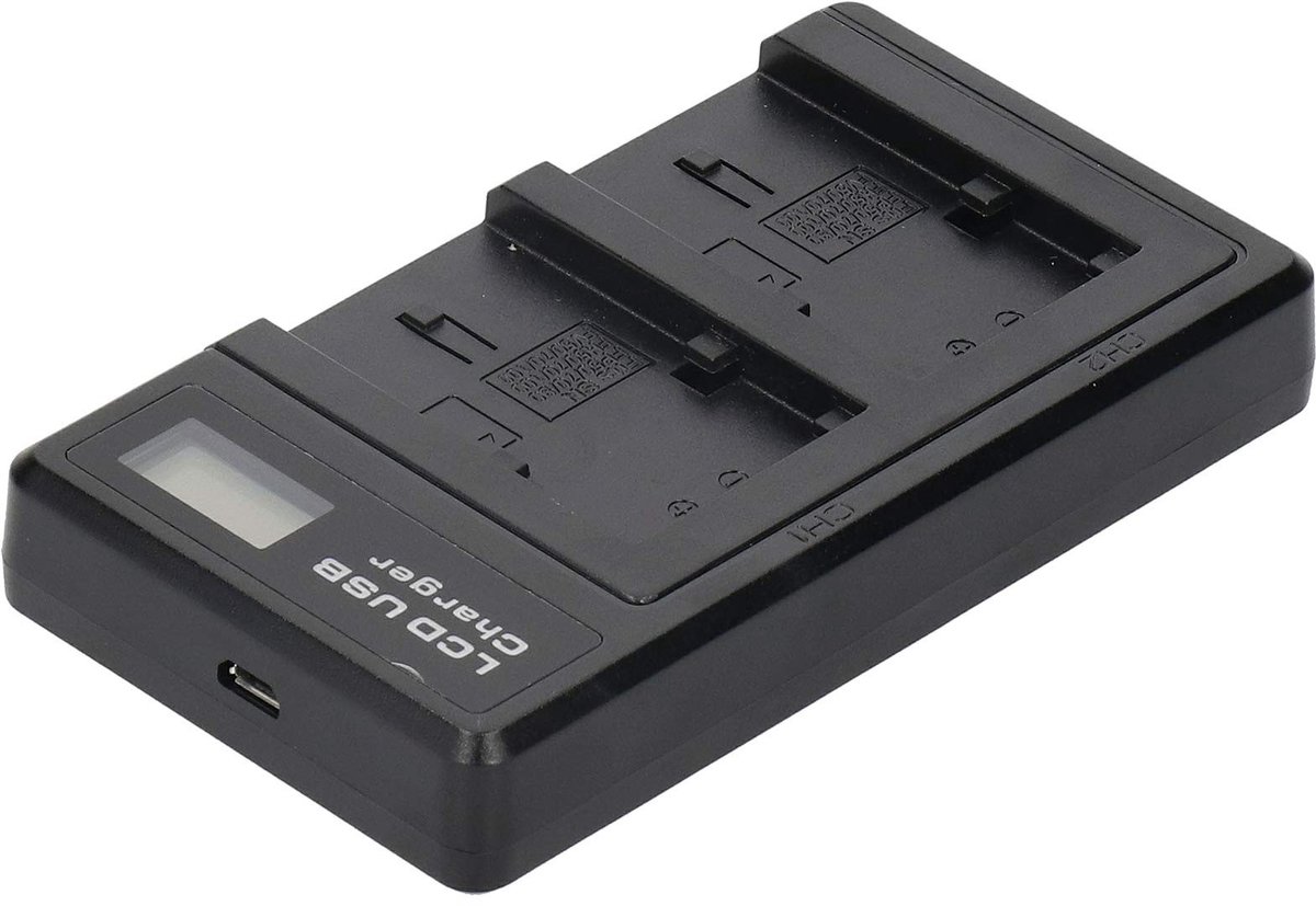 Allecto - Batterij Np-Fv50 - Oplader voor camera - Dual charge - LCD-display - Handig voor reizen - Geschikt voor Np-Fv100 - Compact formaat