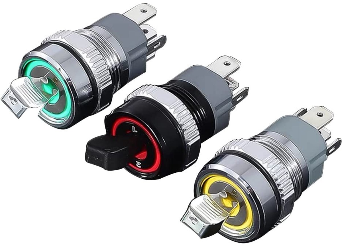 Allecto - Tuimelschakelaar - Waterdichte 16 mm schakelaar - LED-verlichting - Rood Groen Blauw - Universeel voor auto boot marine truck
