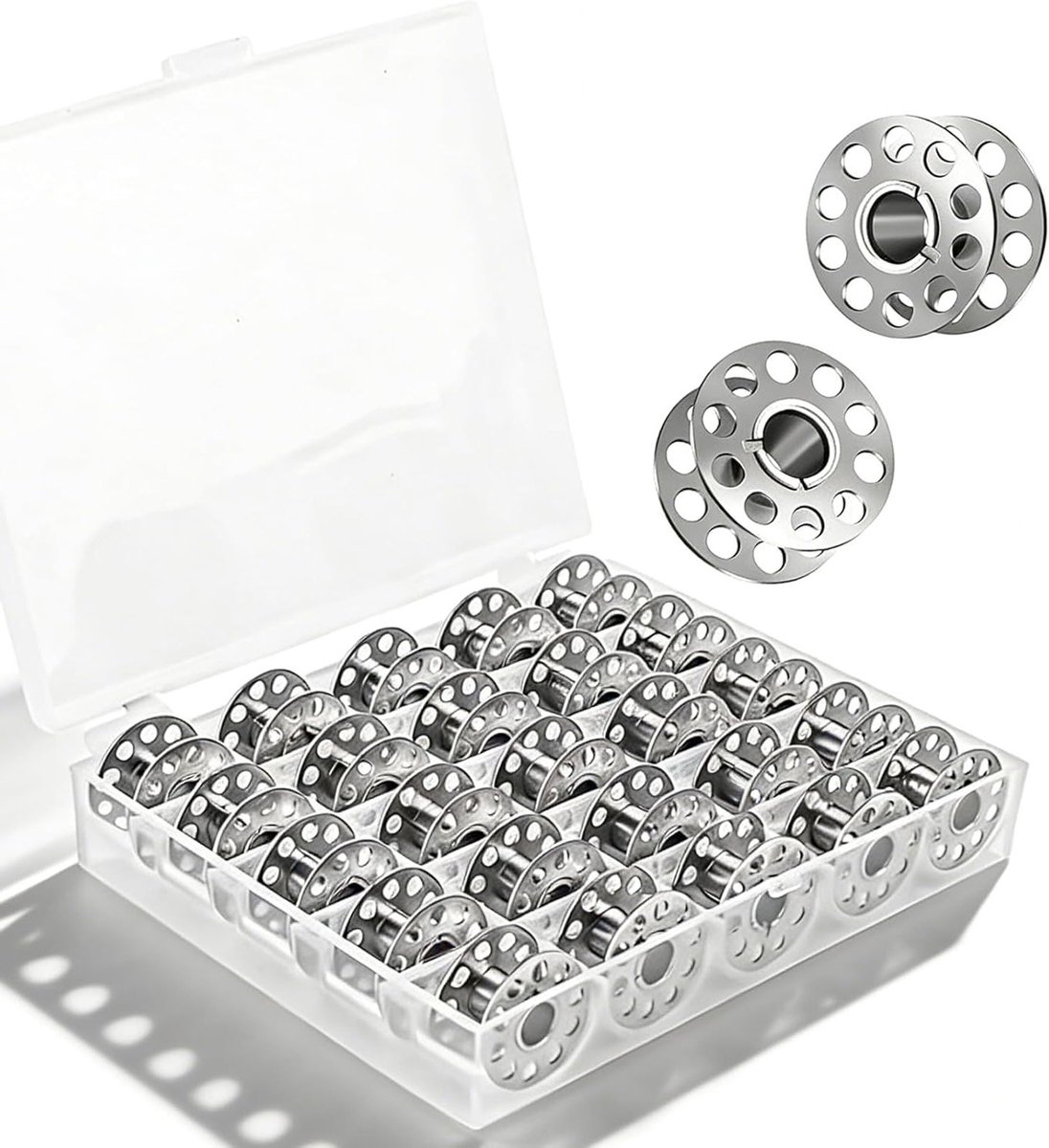 25 metalen spoelen voor naaimachine, lege spoelen voor onderdraad, naai-accessoires en opbergdoos voor handwerk en creatief naaien