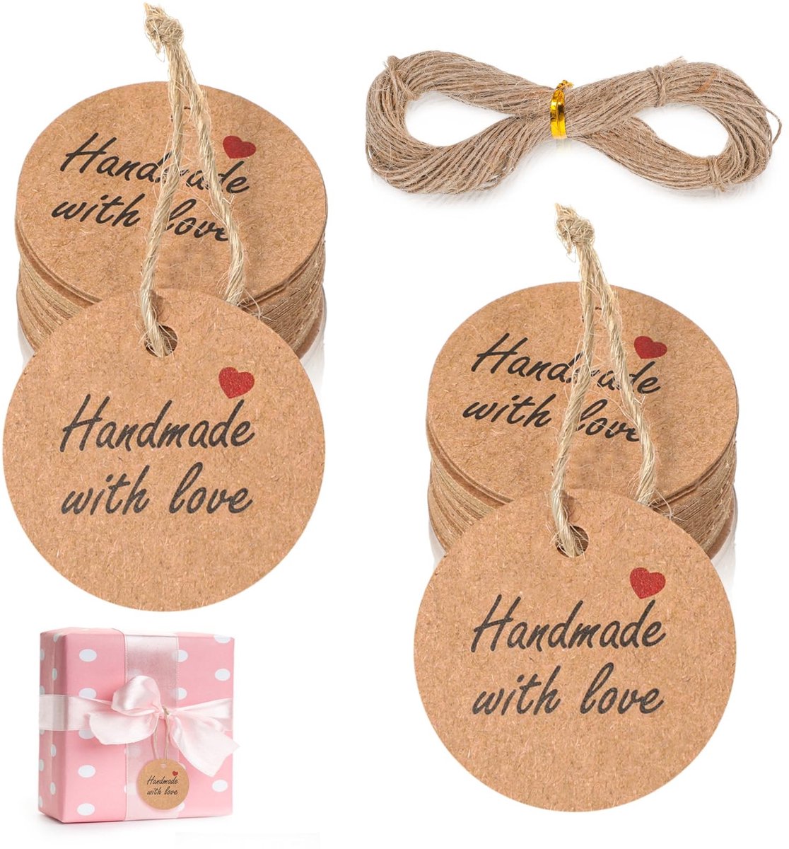 NTHProducts - Gift Pendants - Handgemaakte Labels - Decoratief - Kraft Papieren Hangers - 100 Stuks - Perfect voor Cadeaus en Feestjes - Round Labels