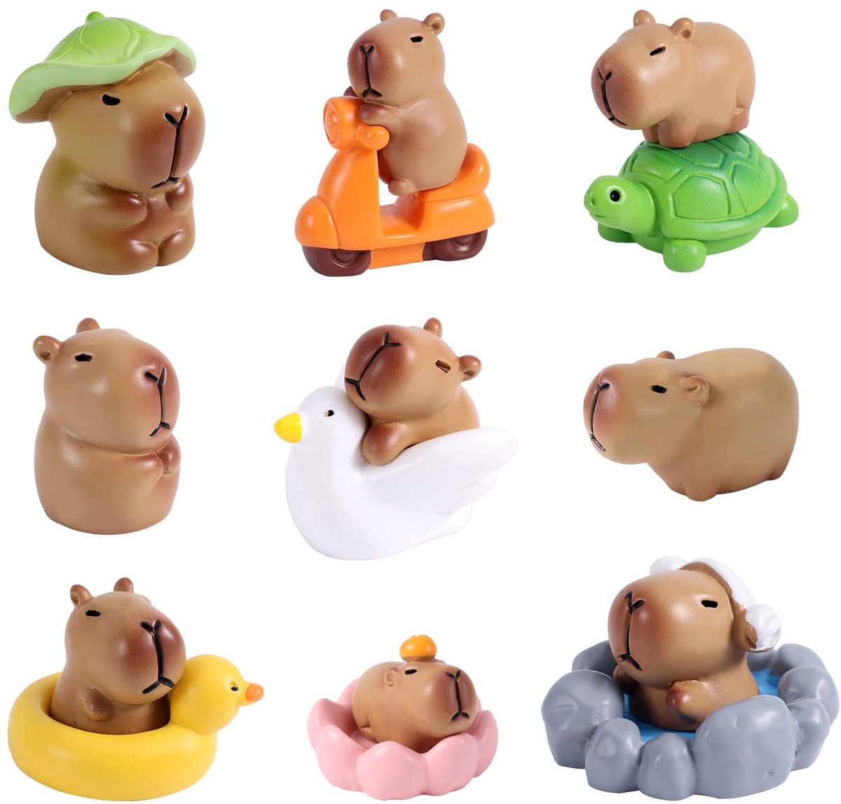 NTHProducts - Mini Resin Capybara Figuren - Verzamelobjecten - Decoratief voor Auto en Huis - Multicolor - Speelgoed voor Volwassenen - 13 Stuks