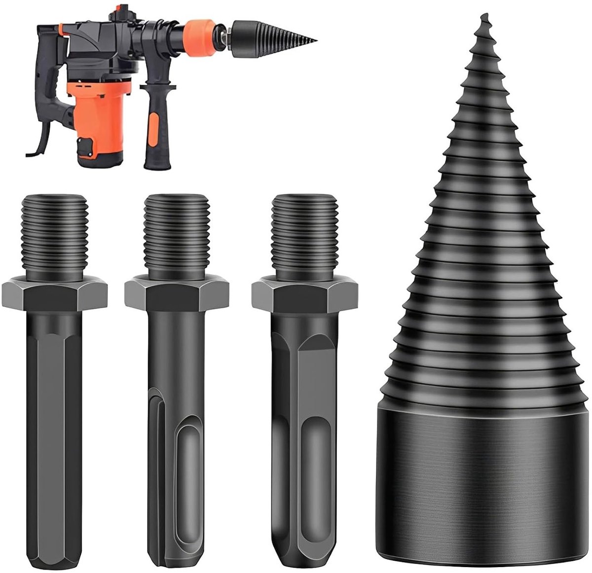 Houtsplijter met Conische Boor van 38 mm en 3 Verbindingstangen voor Houtbewerking en Snijden