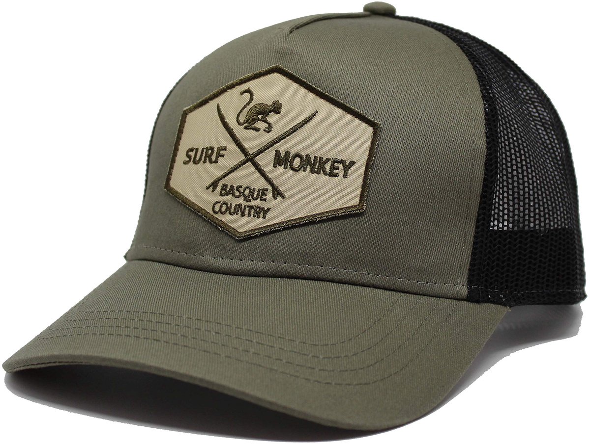 Surf Monkey - Trucker Cap - 5 Panel - One Size - Snapback - Zwarte olijf