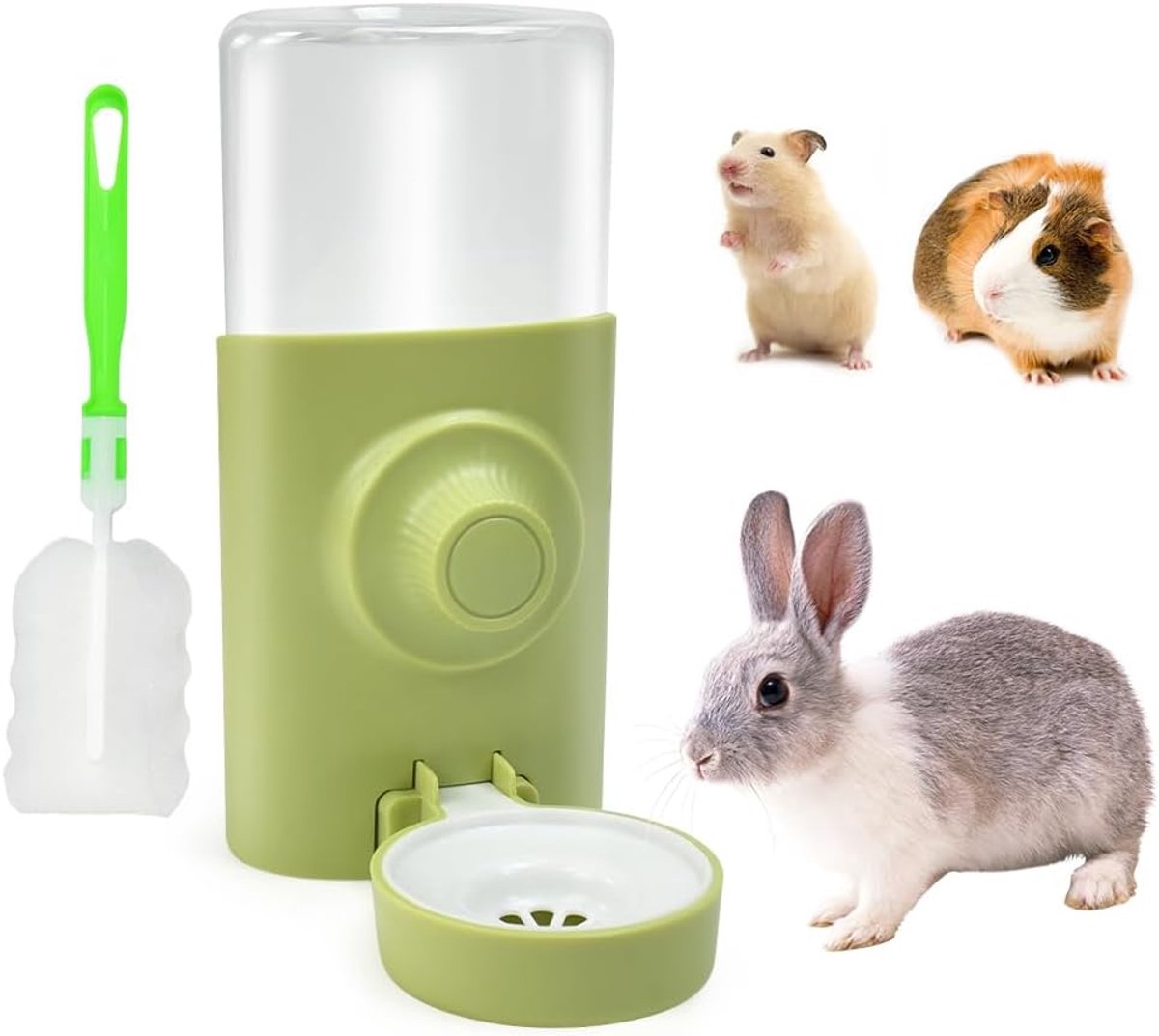 Automatische Drinkfles Konijn 600ml - Hangende Waterdispenser voor Knagers - Inclusief Reinigingsborstel - BPA-vrij Kunststof - Voor Konijnen Cavia Hamster