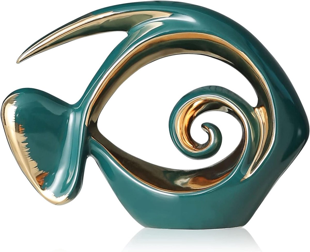 Keramische Vissen Beeldjes - Moderne Coastal Decoratie voor Woonkamer, Eetkamer en Badkamer, Nautische Centerpieces voor Strandhuis en Koffietafel