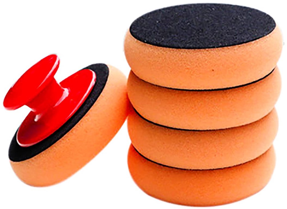Polijstschuim Set voor Auto - 5 Stuks Polijstpads van 100mm voor Polijsten en Waxen van Auto's - Oranje Kleur