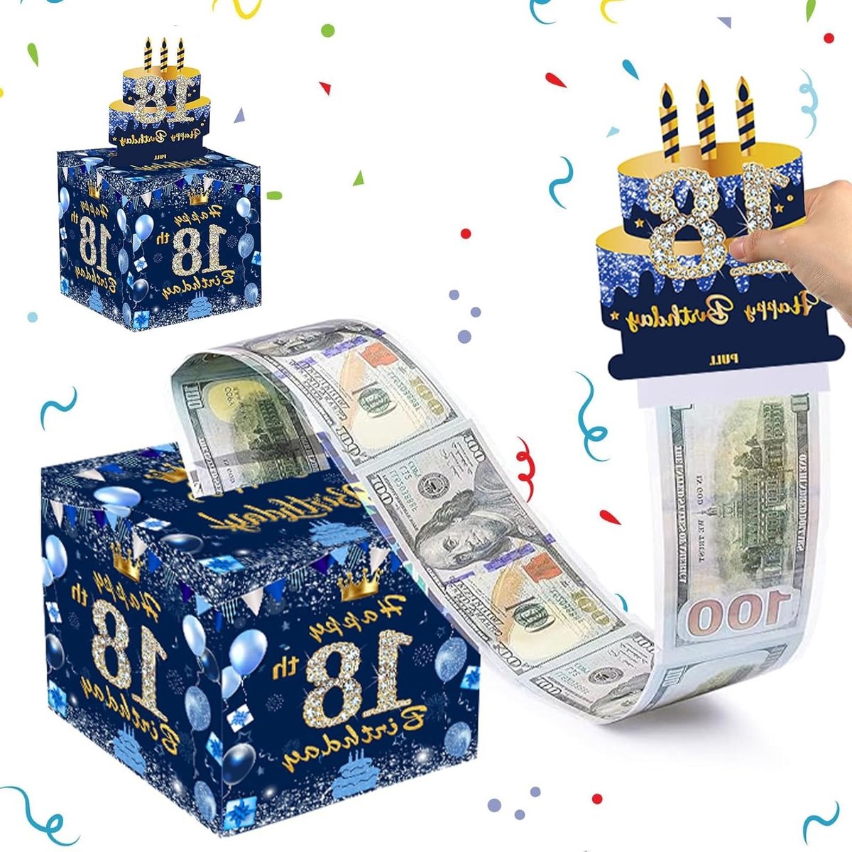Geldbox voor 18e Verjaardag, Navy Blauw, Verrassingscadeau voor Jongens en Meisjes, Perfect voor Geld en Cadeaukaarten
