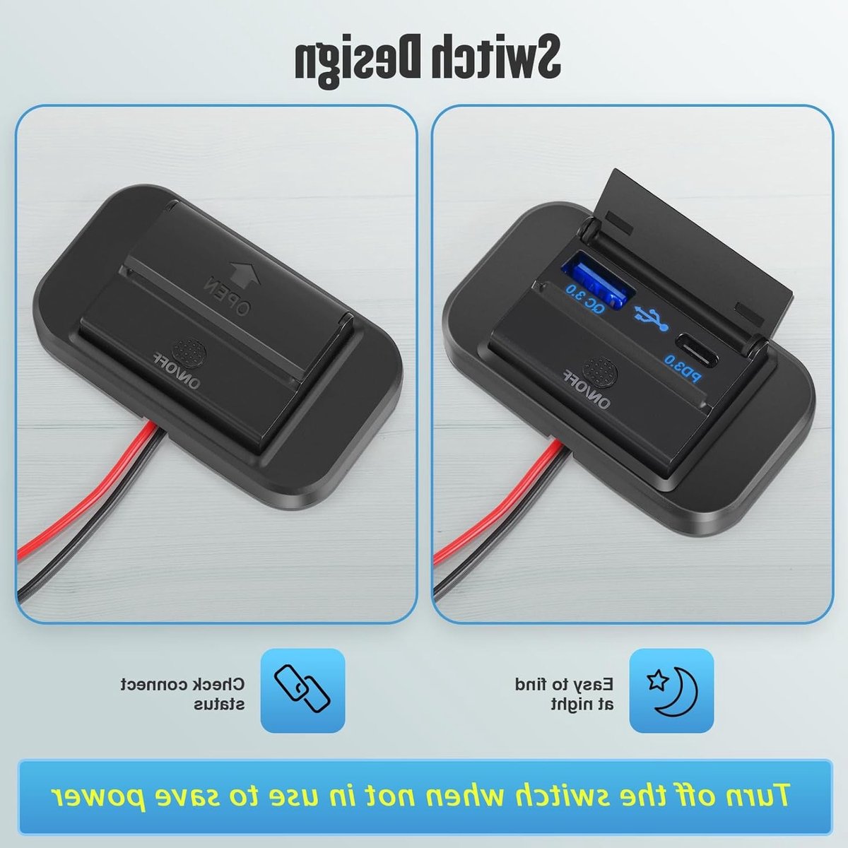 Dual USB C Oplaadpunt 12V Auto Lader 36W QC3.0 en 55W PD Type C Snelladen Waterproof met Schakelaar voor Auto, Boot en Camper – foto 3