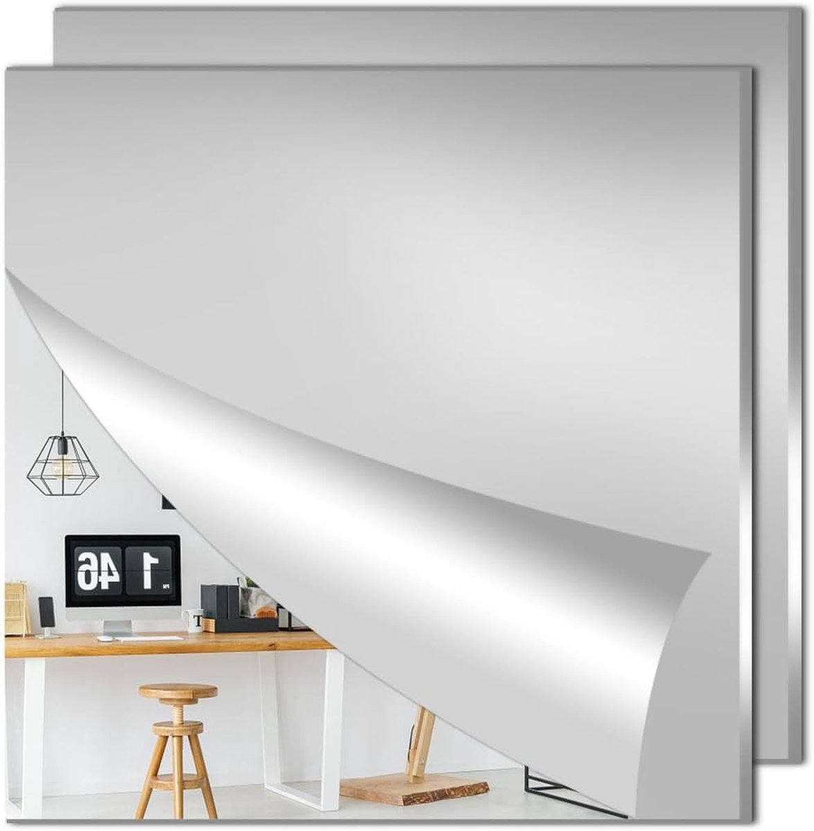 Set van 2 Zelfklevende Spiegelplaten, Grote Wandspiegels, Dikke Plastic Spiegels voor Interieurdecoratie (30x30cm, 2.5mm) - Ideaal voor Creatieve Wanddecoratie en Ruimte-optimalisatie