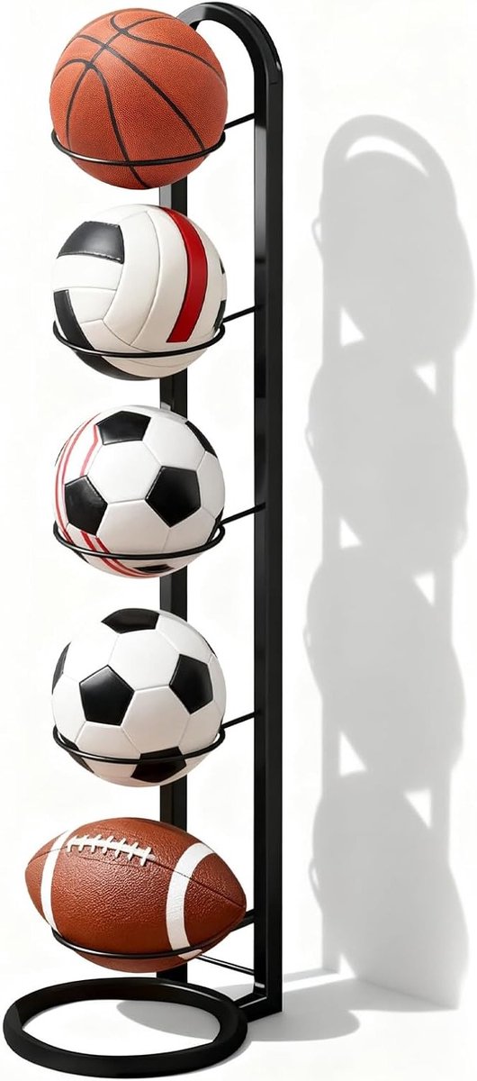 5-traps ballenstandaard, verticale ballenhouder, verwijderbare ballenrek voor sportuitrusting, stabiel en robuust ontwerp, ideaal voor basketbal, voetbal en volleybal