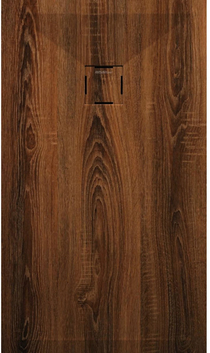 H&F Douchebak Composiet 80x70x3 cm – 3D Stone Composiet – Houtlook Donker (Dark Oak) – Antislip – Luxe Inloop Douchevloer – Krasbestendig & Waterdicht