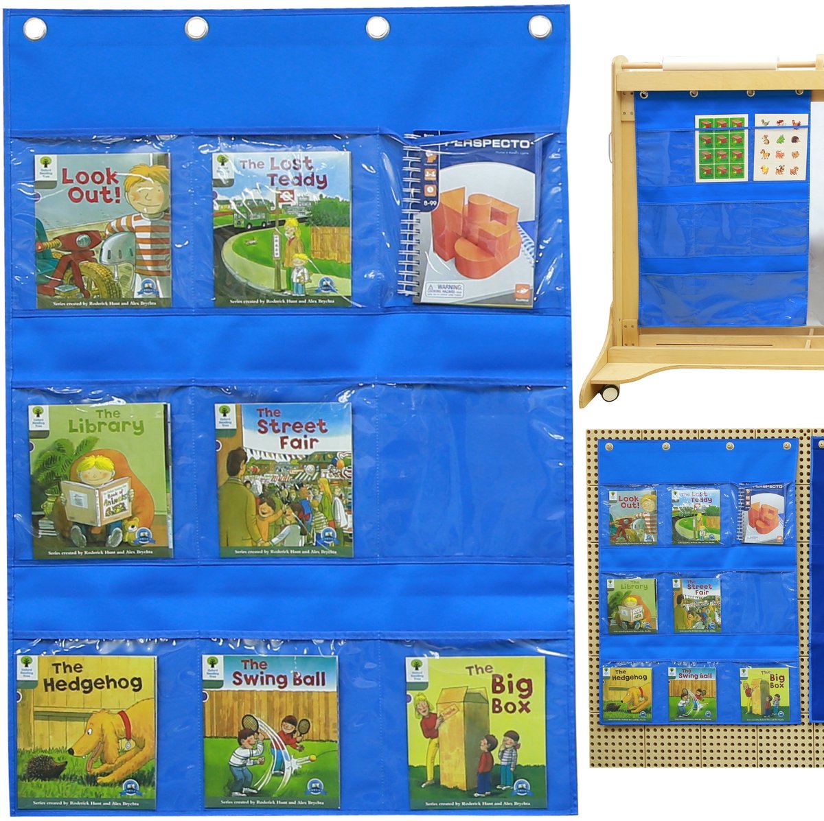 Masterkidz stoffen ophanglaken met vakken voor boeken en foto's blauw - UNI