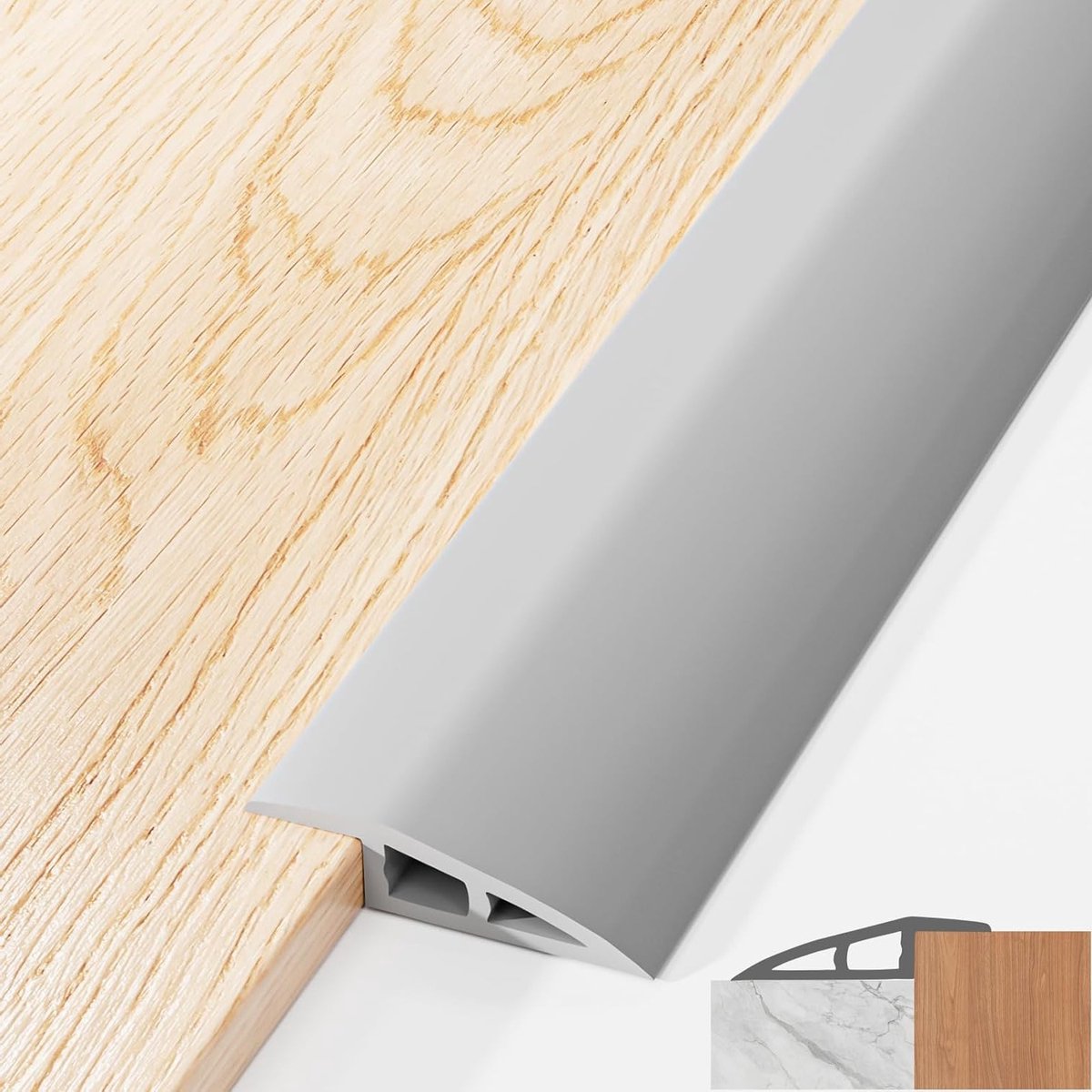 Zelfklevende Drempelstrips voor Deuren, 100 x 5 cm PVC Drempelstrip, Vloerovergangsstrip voor Hoogtes van 5mm tot 10mm, Waterdichte Verbinding tussen Tapijt en Laminaat (Grijs)