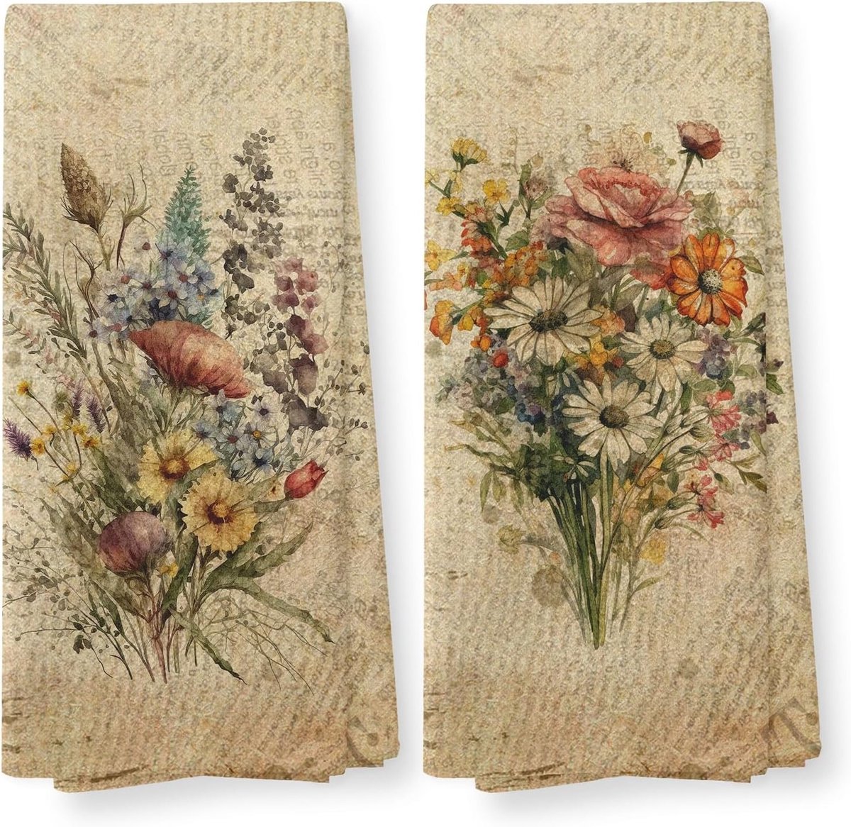 Set van 2 Vintage Keukenhanddoeken en Afwasdoeken met Bloemenprint, Retro Keukenaccessoires, Decoratieve Keukenlinnen voor Elk Thuis