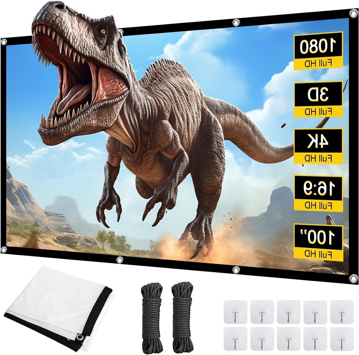Projectiescherm 120/150 Inch, 4K HD, Vouwbaar en Draagbaar, Ideaal voor Buiten, Thuisbioscoop, Kamperen en Gaming