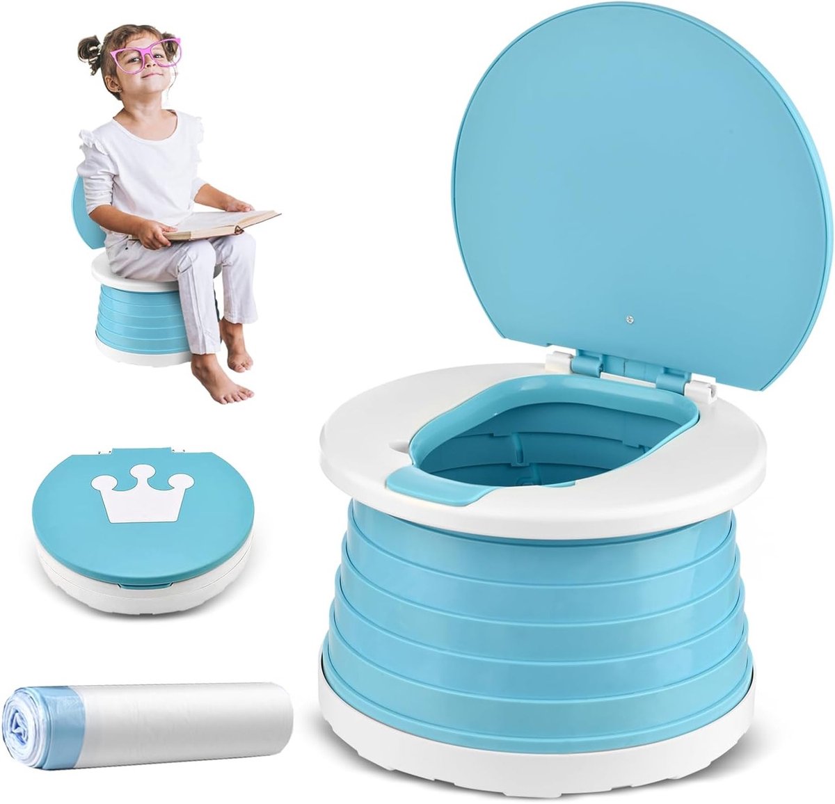 Vouwbare Reis Toiletbril voor Kinderen vanaf 1 Jaar - Ideaal voor Potty Training, Voor Jongens en Meisjes, Inclusief 15 Potty Liners en Compact Ontwerp