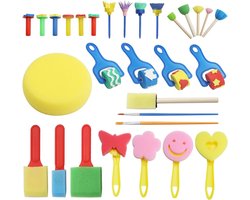 30-delige Sponskwast Set voor Kinderen, Herbruikbare Verfset, Creatieve Materialen voor Knutselen en Schilderen