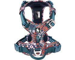 Truelove - Hondentuigje - Hondenharnas - Blauw Bloemenpatroon - Reflecterend - Anti-Trek - Kleine Honden - Collectie 2025 - Navy - XS