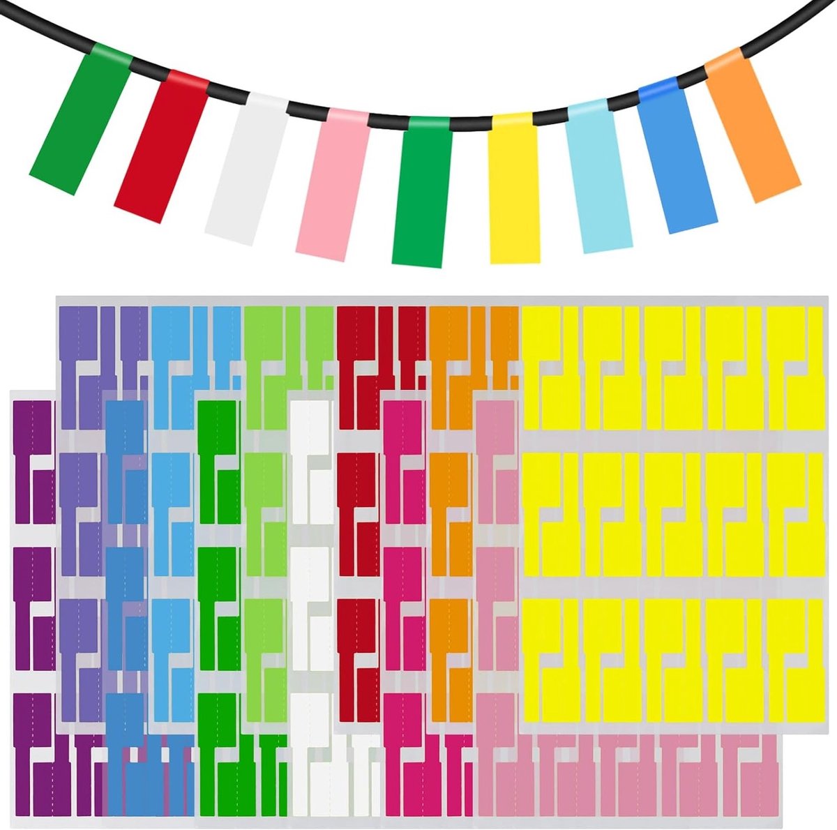 720 Stuks Kabel Labels in 12 Kleuren, Zelfklevende en Watervaste Draadlabels voor Organisatie en Kleurcodering, Ideaal voor Kabelbeheer en Markeren