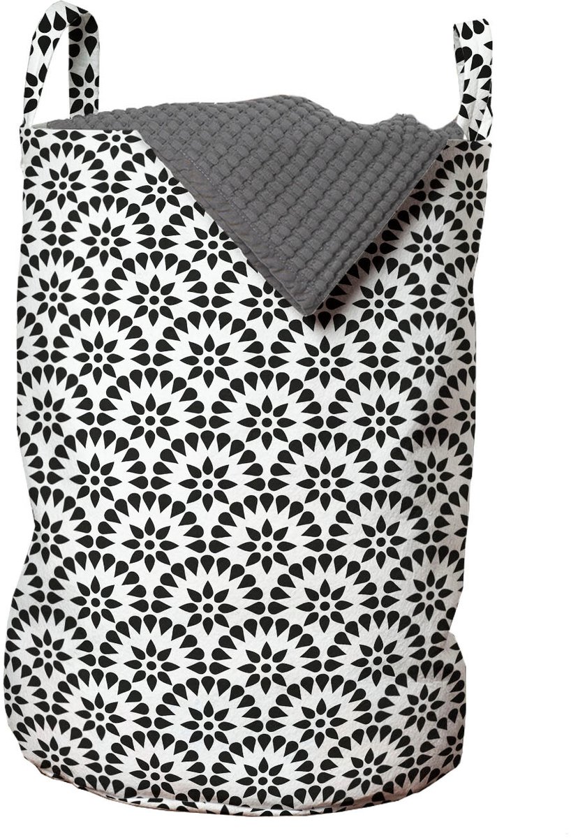 ABAKUHAUS abstracte waszak, monotone ronde lakens, wasmand met handgrepen, trekkoordsluiting voor wasserettes, antracietgrijs en wit