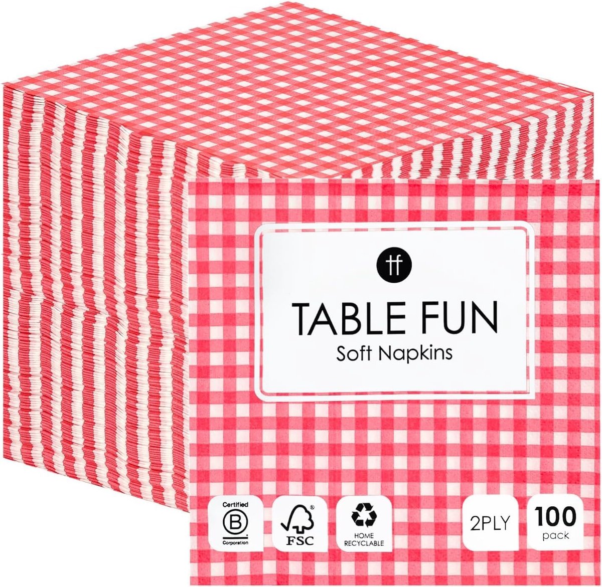 Table Fun Papieren Servetten 100 Stuks – Rood Geruit – 2-laags 33 cm – Wegwerp Servetten voor Feest, Verjaardag, Bruiloft, Catering & BBQ – Recyclebaar – Gemaakt in EU