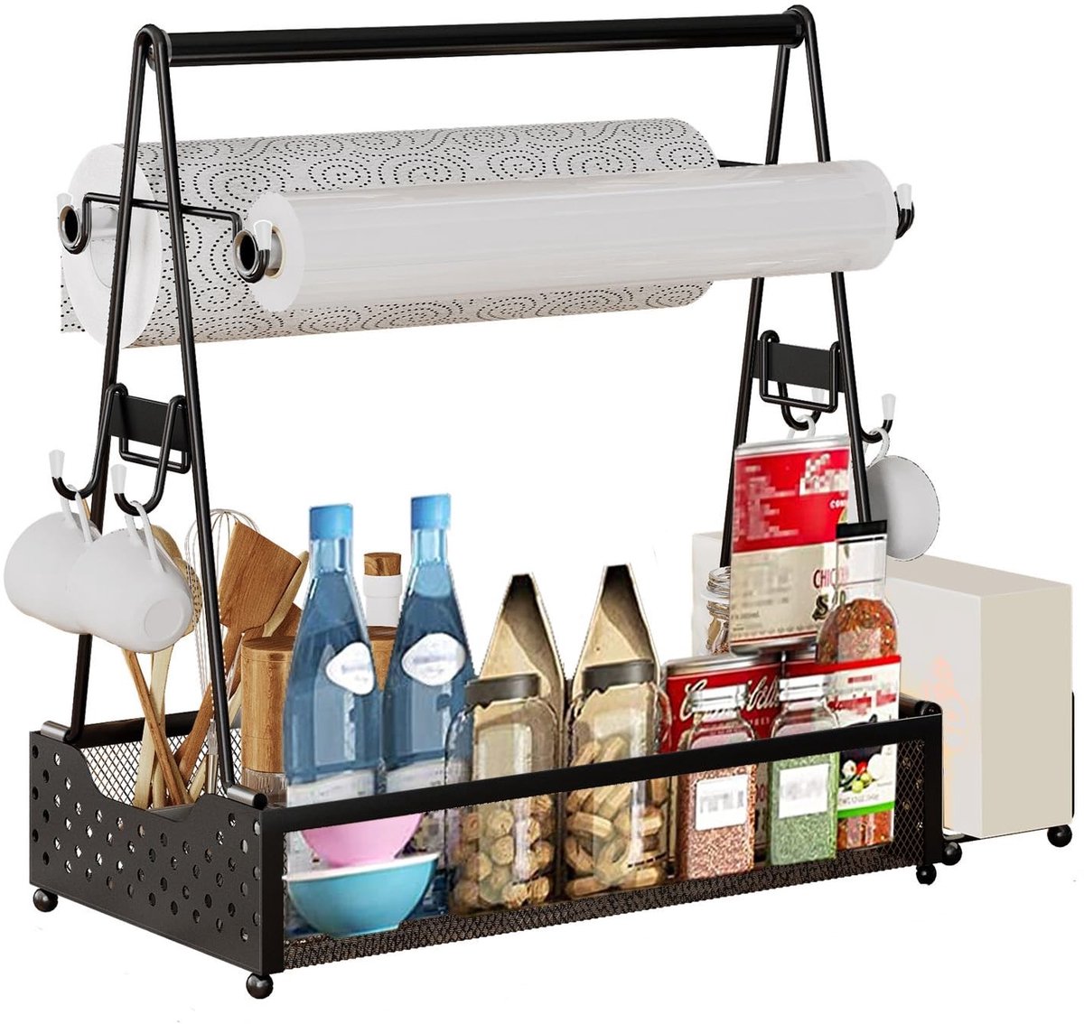 Grill Caddy, Grill Utensil Holder with Paper Towel Holder and 4 Hooks, Metal Caddy Camping Accessories, Organizer for Kitchen Outdoor Accessor