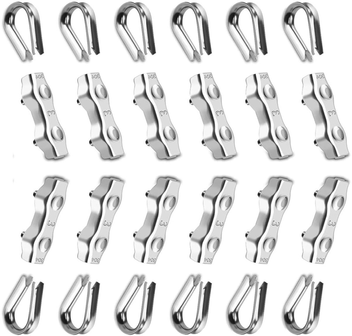 24-delige set M3 staal kabelclips met 3mm kabelclips en roestvrijstalen kabelsokken voor 3mm staal kabel - Duurzame kabelbevestigingen en accessoires voor een nette kabelbeheer