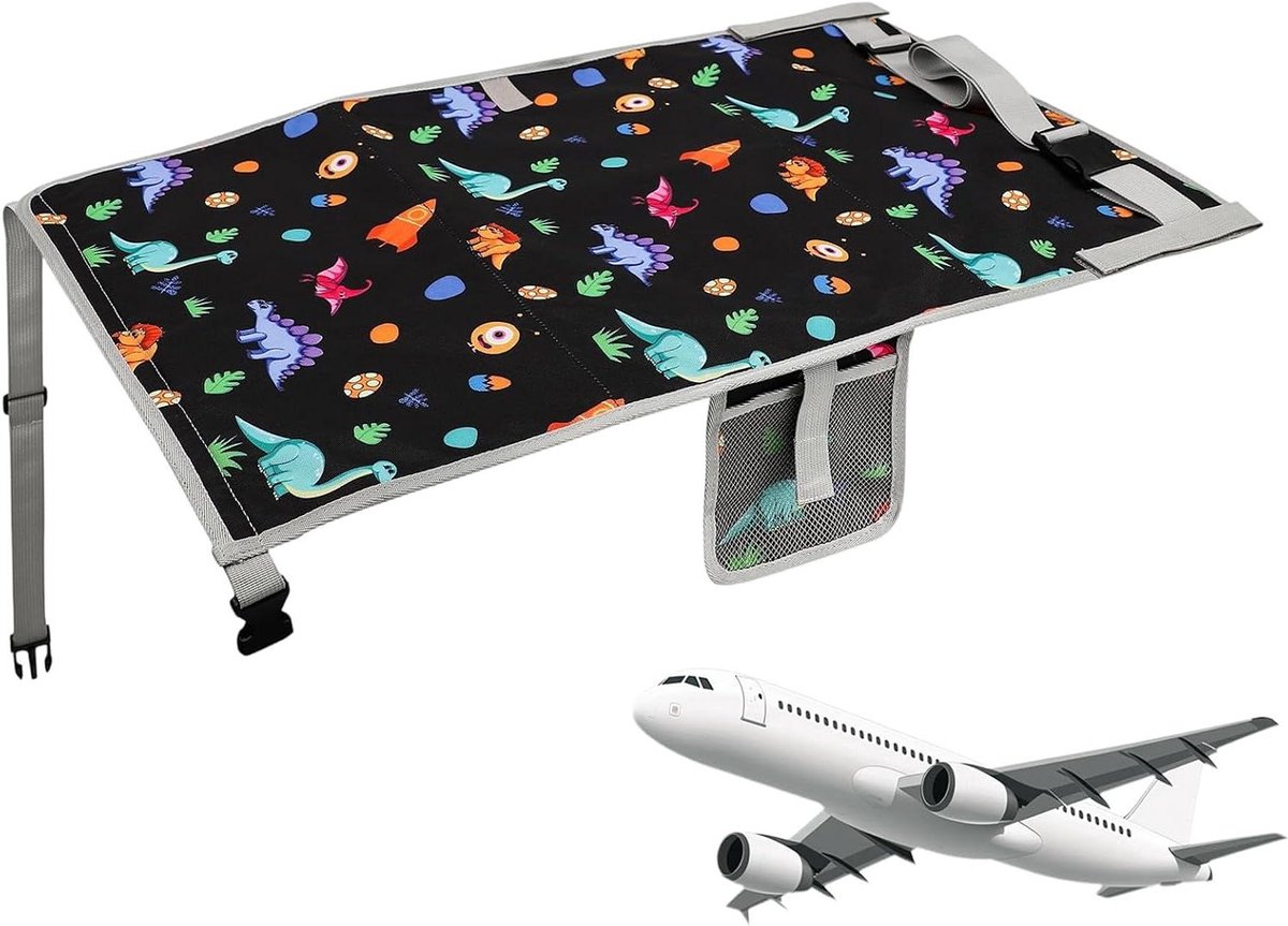 Kindervliegtuigbed - Reisbed Vliegtuig - Reiscomfort Vergroten - Zitverlenging Inklapbaar - 76 x 44.5 cm - Dinosaurus