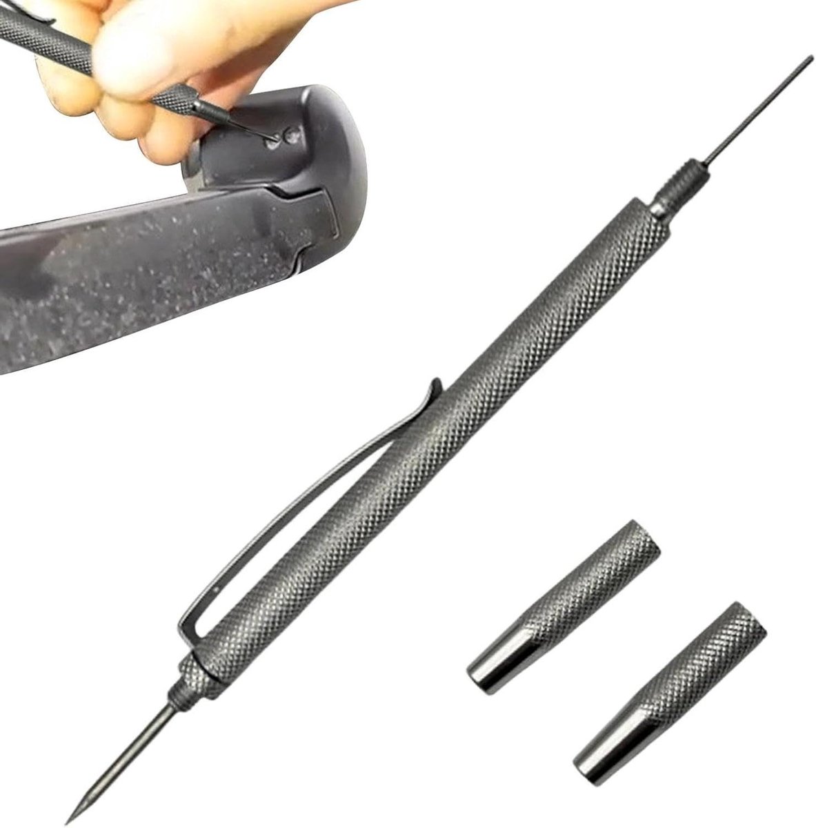 Sproeier Reinigingsgereedschap - Onderhoudshulp Auto - Ruitensproeiers Onderhouden - Antiverstoppend Mondstuk - Compact Ontwerp - Aluminiumkleur