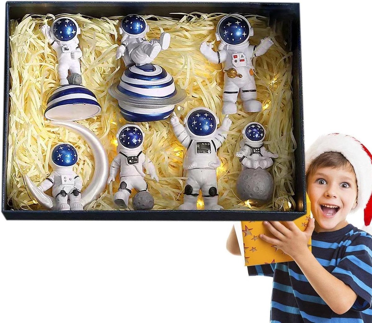 Astronaut Beeldjes - Ruimte Decoratie - Interieur Verfraaien - Set van Zeven - Niet Gespecificeerd - Sterrenhemelblauw