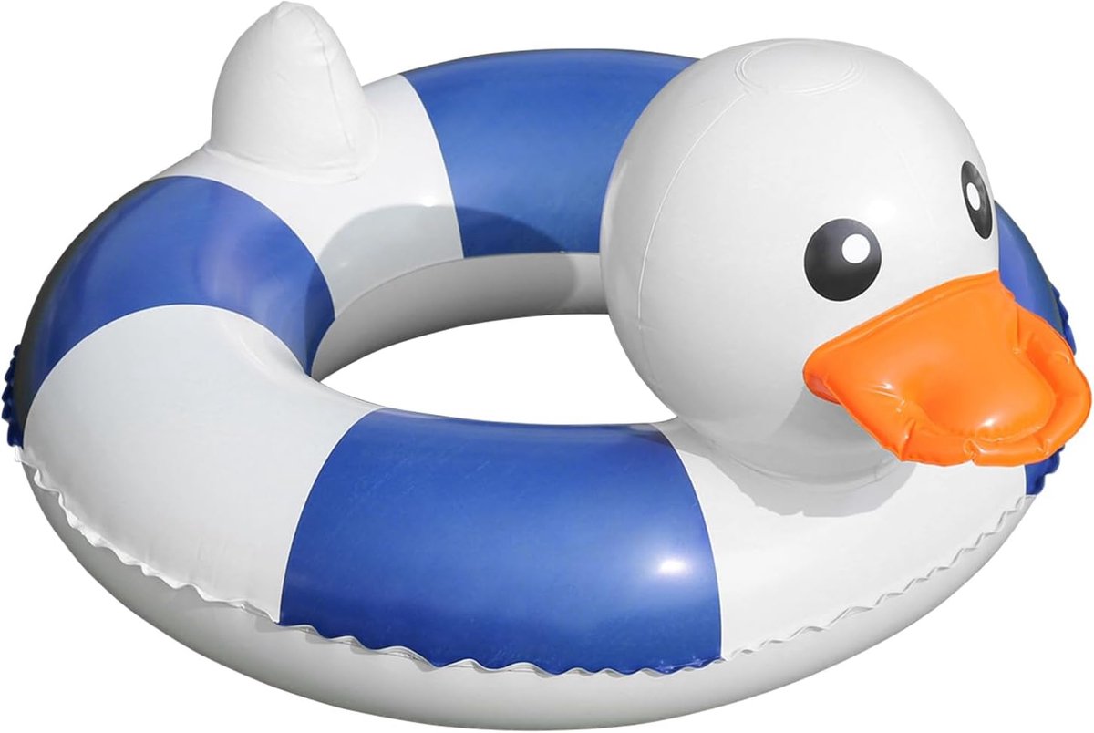 3D Eend Zwemring 70 cm Blauw-Wit Gestreept – Extra Dik Lekkagebestendig Zwemband, Geschikt voor Kinderen van 5 tot 9 Jaar voor Zwembad en Strand