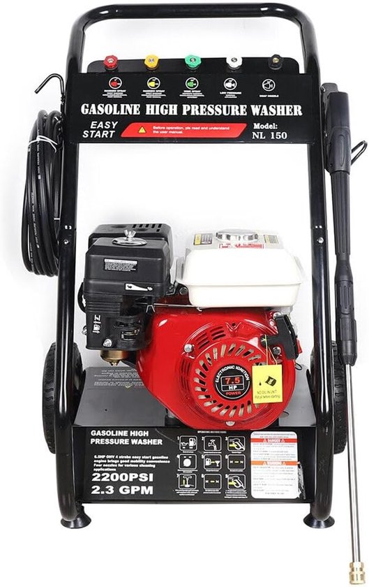 Hogedrukreiniger Benzine - Krachtige Reiniger - Terras Schoonmaken - 65 pk Motor - 190 bar - Rood Zwart — afbeelding 5