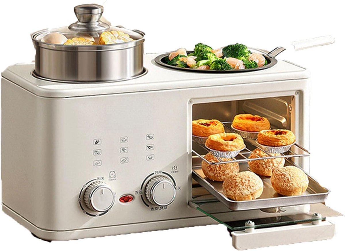 Ontbijtmaker - Keukenapparaat - Snel Ontbijten - 4-in-1 Multifunctioneel - 8L Ovenruimte - Wit