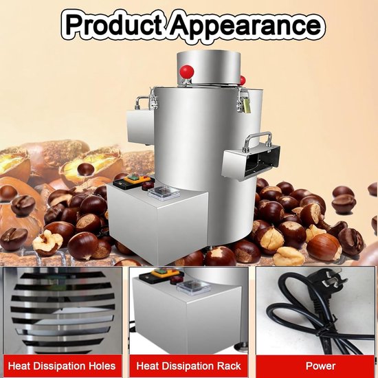 Automatische Kastanje Schilmachine - Schilapparaat Kastanjes - Snel Kastanjes Verwerken - Hoge Capaciteit 100 kg/u - 550W - Zilver — afbeelding 5