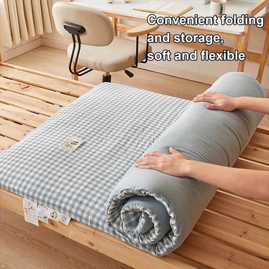Oprolbare Matras - Vloerligstoel Gasten - Comfortabel Slapen - Ademende Stof - 150 x 200 cm - Groen Rooster — afbeelding 2