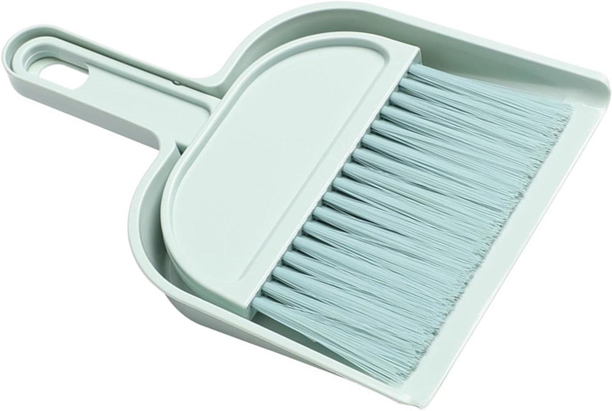 Desktopbezem en Stoffer - Mini schoonmaakset - Snel opruimen - Krasvrije borstelharen - 20.5 x 14.5 cm - Blauw