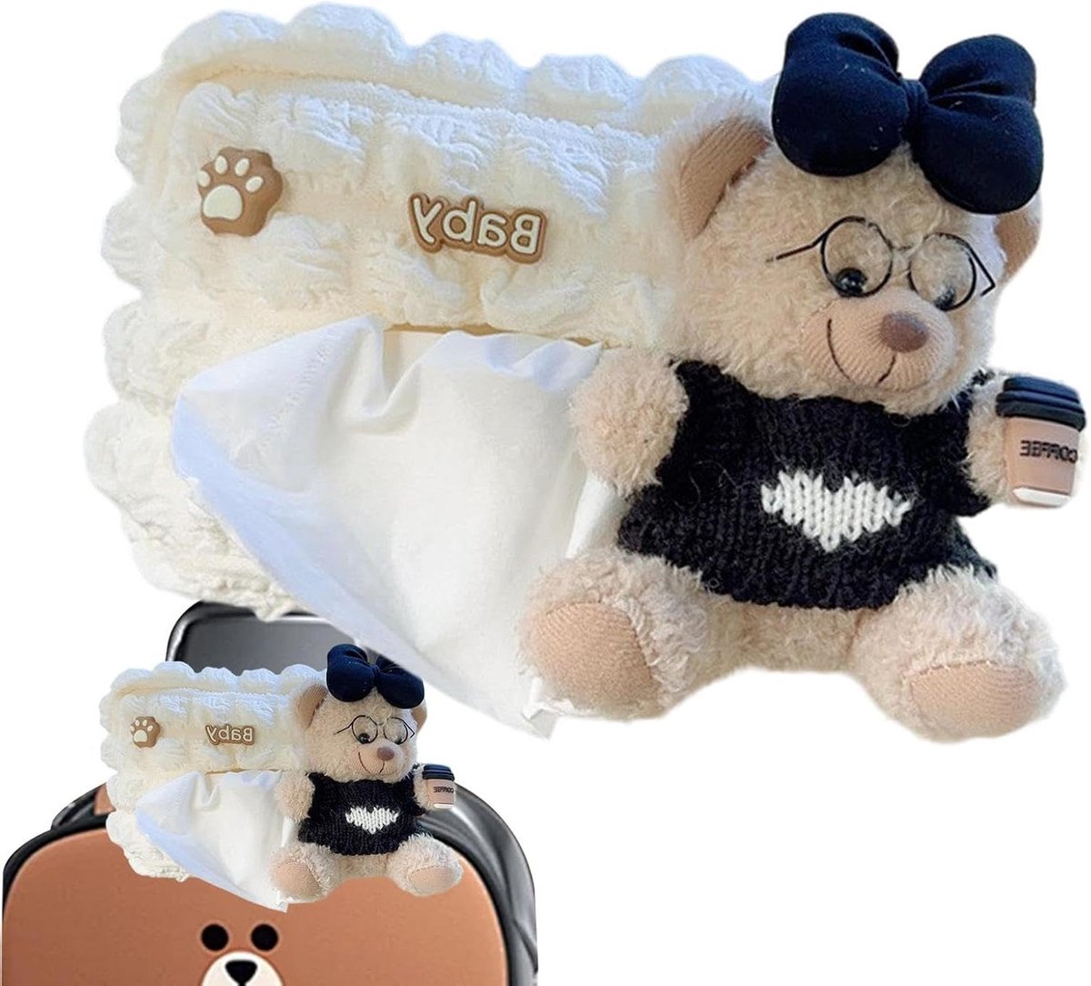 Zakdoek Organizer - Opbergtas Auto - Auto Interieur - Schattig Dierenontwerp - 22x15 cm - Zwart