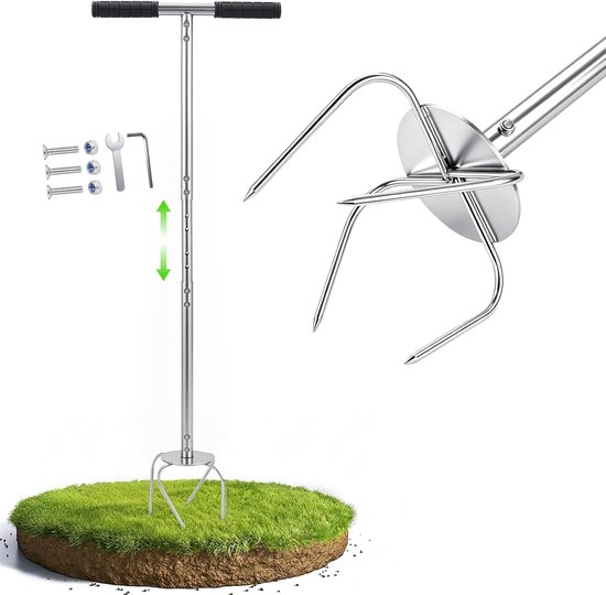 Tuinklauw met steel, onkruidsteker, tuingereedschap, klein, in hoogte verstelbaar, voor het losmaken van de grond in de tuin — afbeelding 5