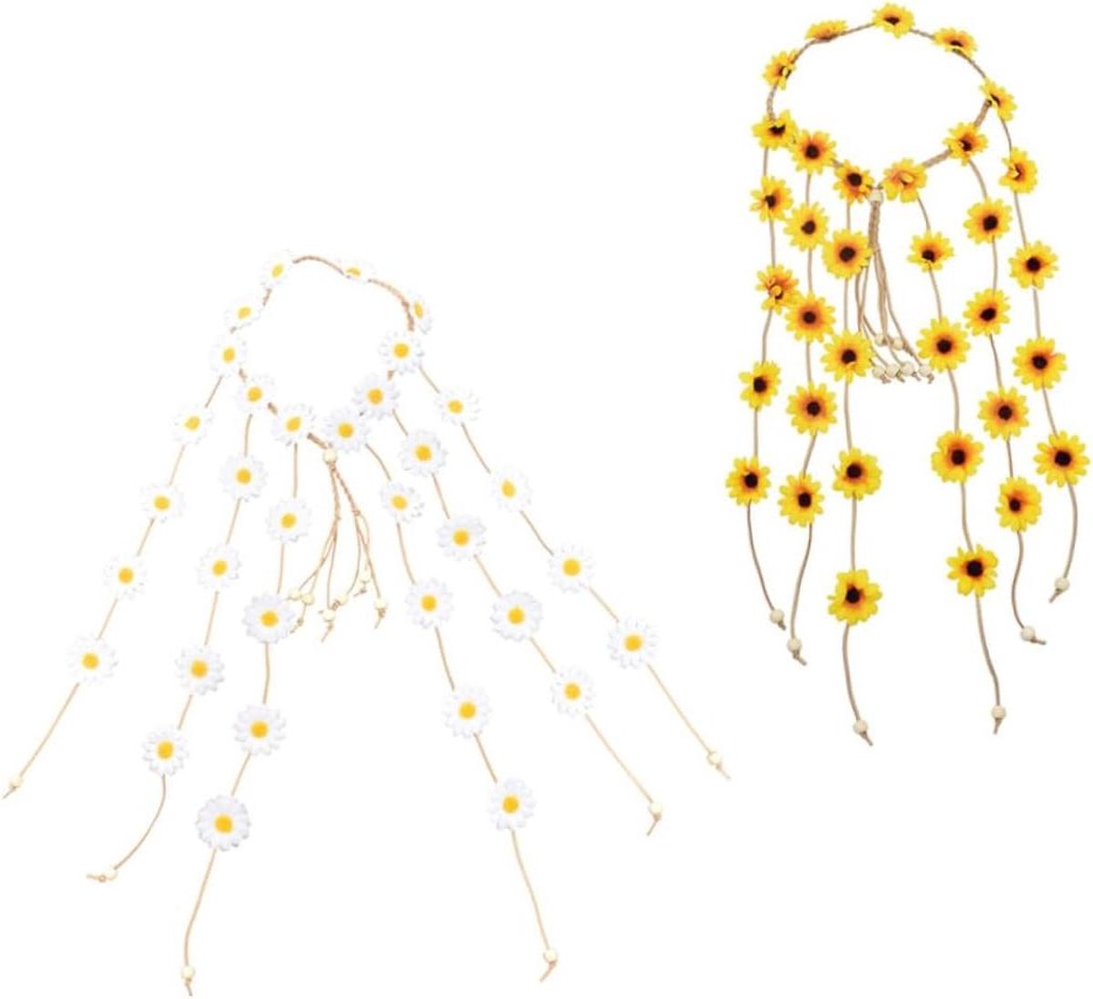 Bloemenkrans Hoofdband - Bloemenmeisje Hoofddeksel - Feestelijk Accessoire - Realistisch Ontwerp - 86 cm - Geel