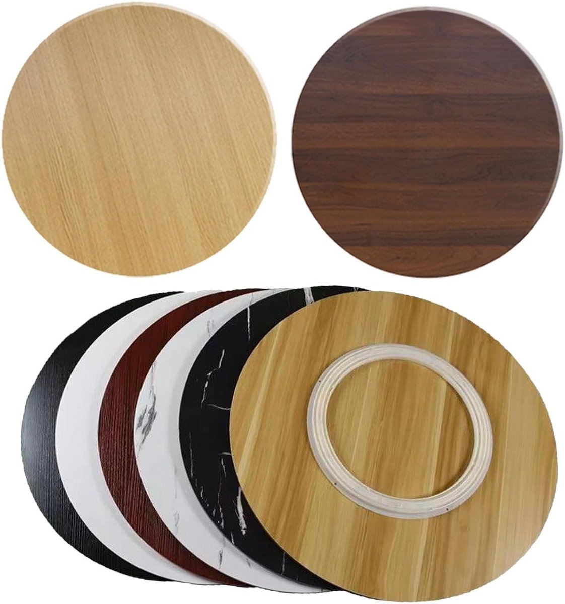 Houten cirkels, draaiplateau Lazy Susan, stil en glad, voor kaasplanken, voorraadkast, koelkast (witte marmeren kleur, Φ100 cm (40 in))