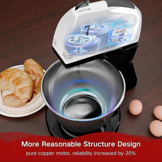 Stand Mixer Handmixer Keuken Elektrische Met Rvs Kom 7 Snelheden met Deeghaak Garde Mengklopper voor Bakken Cake Koekje Kneden — afbeelding 5