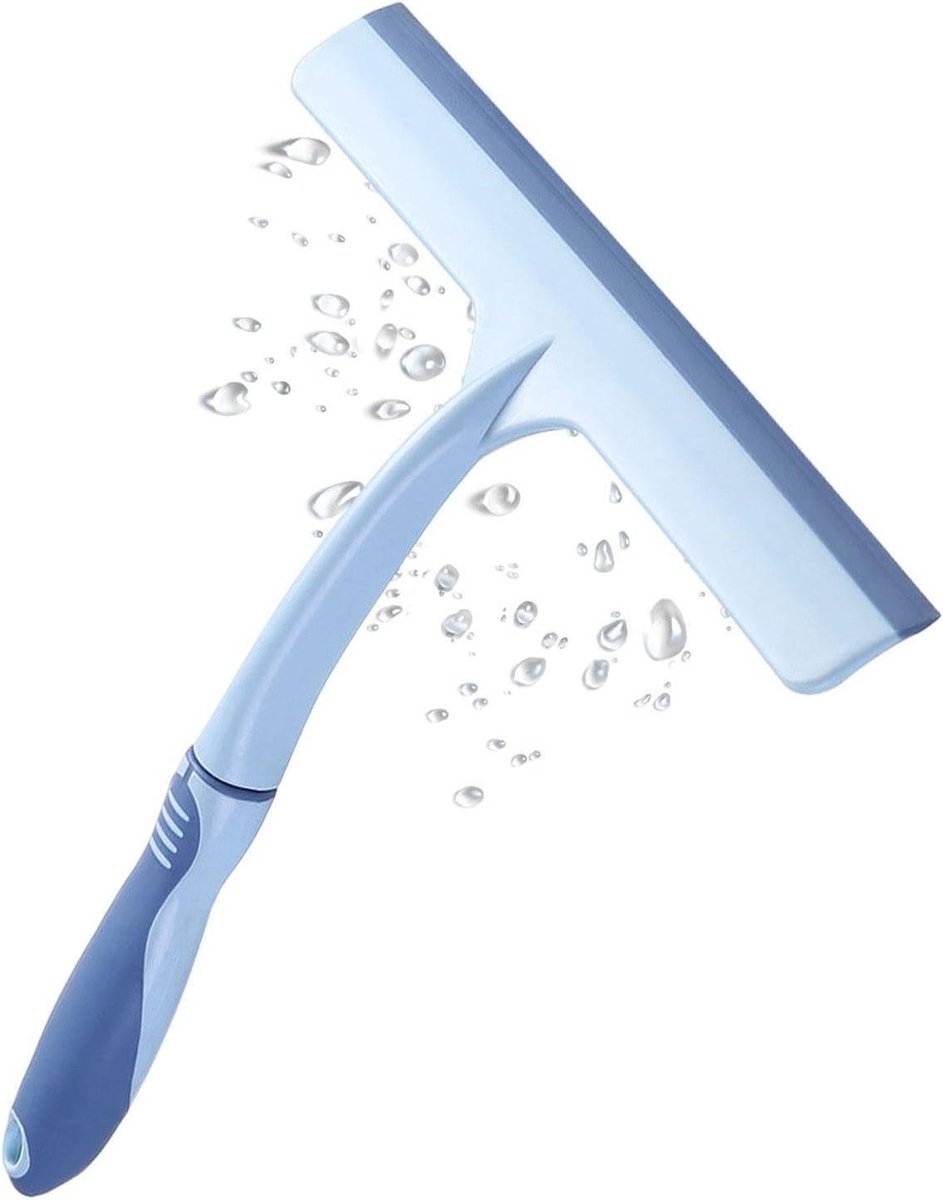 Doucheborstel Glasreiniger - Raamtrekker Wisser - Gladde Oppervlakken Reinigen - Krasvrij Flexibel Rubber - 26 cm Lengte - Blauw