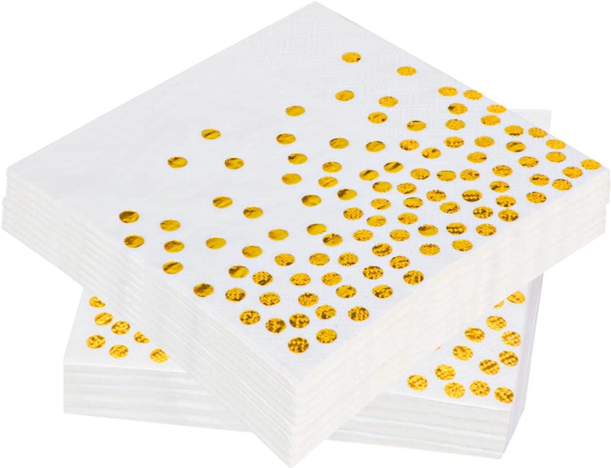 Servetten Papieren - Servetten - Tafel Servetten - Papier - Papieren Wegwerp Servetjes - Feestservetten - Voorjaar Servetten - Lunch/Diner Tafel Decoratie - 3 Laags - Wit en Goud - 33 x 33 cm - 60 Stuks - van Imperatoris