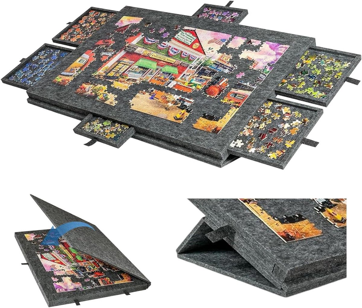 Puzzelbord Kantelbaar - Legpuzzel Plateau - Ontspannen Puzzelen - Inclusief 6 Sorteerlades - 77 x 53.6 cm - Donkergrijs