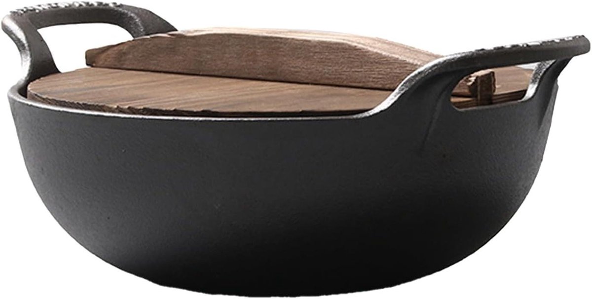 Gietijzeren Wokpan Roerbakpan Snel Koken Ongecoat Antiaanbak 32 cm Zwart