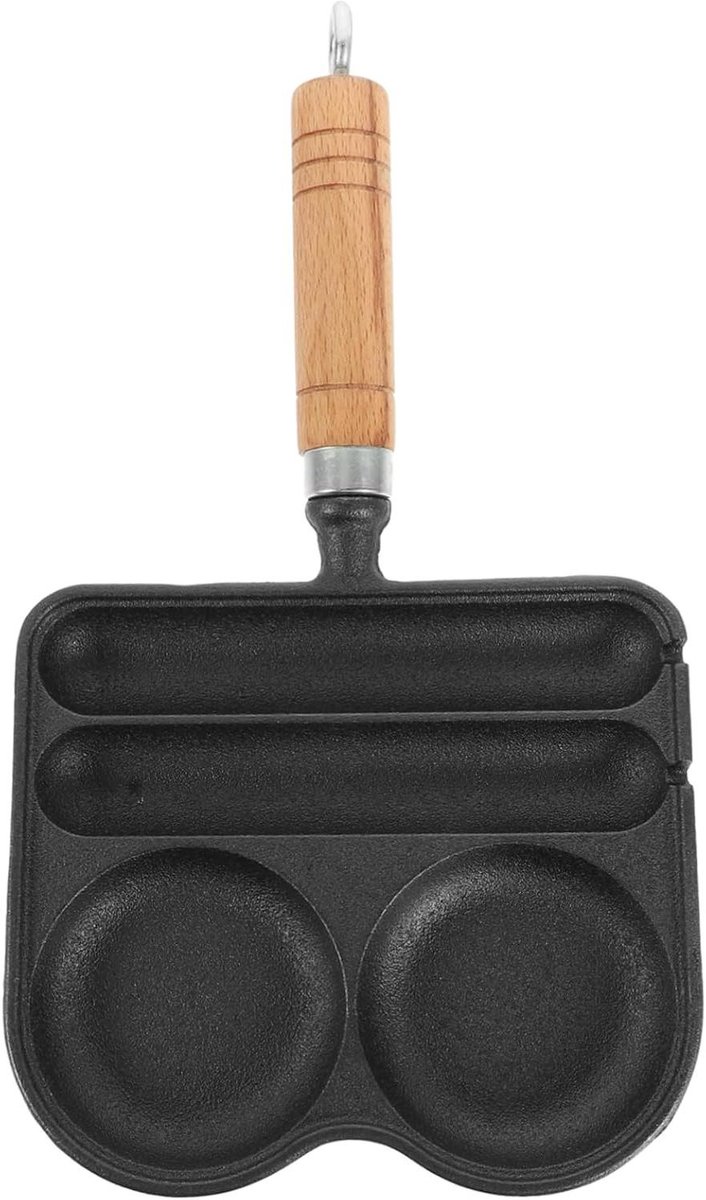 Koekenpan Gietijzer - Ontbijtpan Worstpan - Eieren Bakken - Verdeelde Bakplaat - 32.5 cm Lengte - Zwart