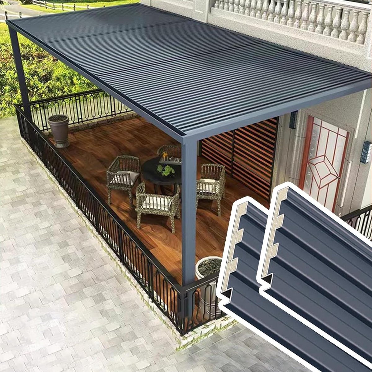 Dakplaten Aluminium - Geïsoleerde Panelen - Dakbedekking Luifels - Efficiënte Waterafvoer - 1.5m per paneel - Grijs